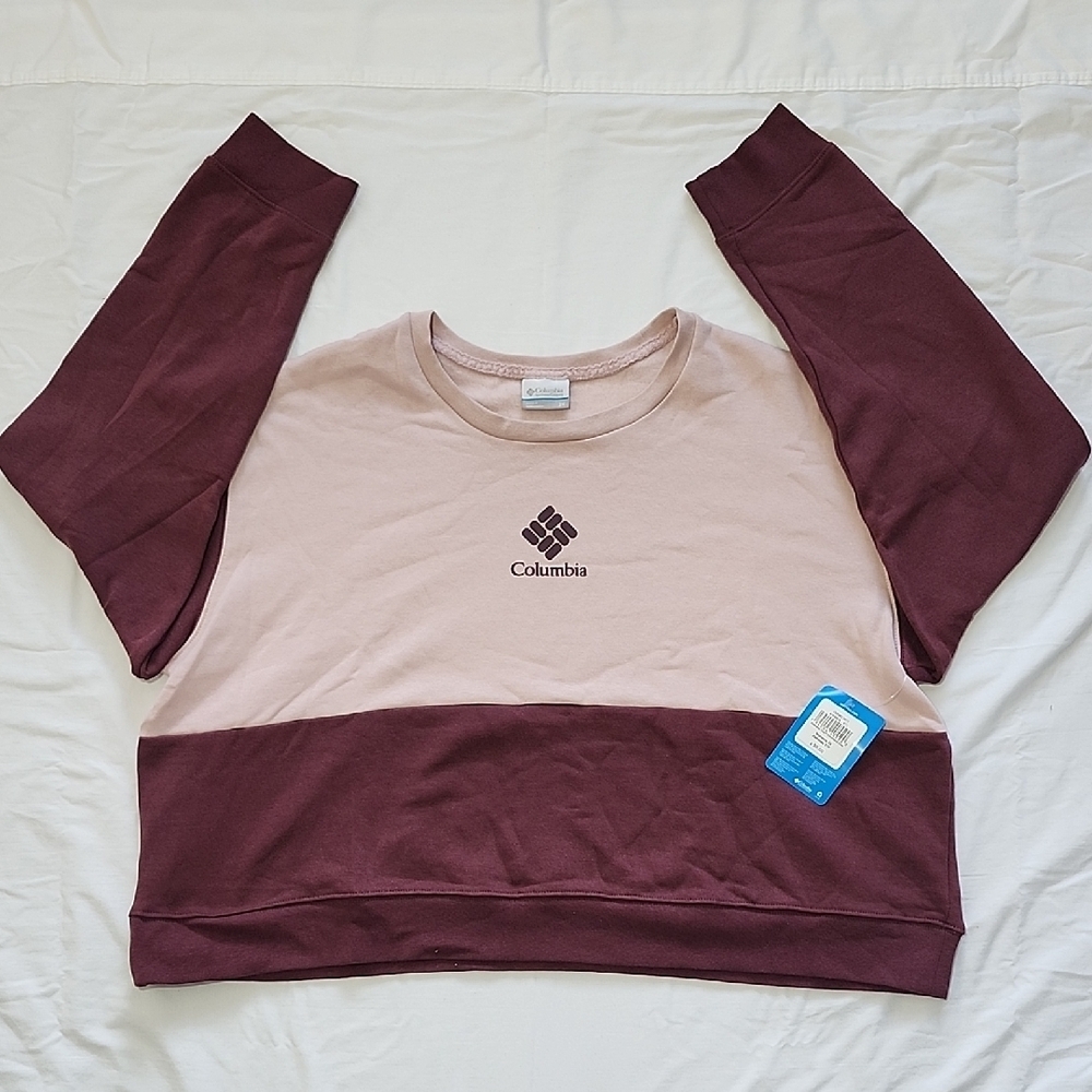 Columbia Trek Colorblock Cropped Crewneck Sweatshirt Pink Maroon NWT